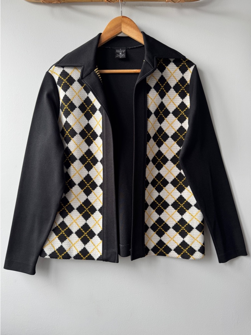 Vintage 70s Stage 7 Argyle Knit Open Front Cardigan Jacket Mod Retro Sz 12